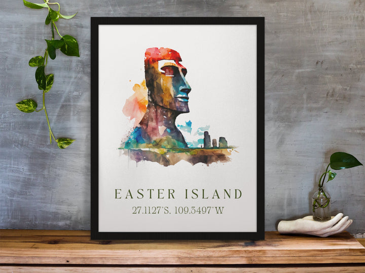 Easter Island traditional travel art - Chile, Easter Island poster, Wedding gift, Birthday present, Custom Text, Personalised Gift