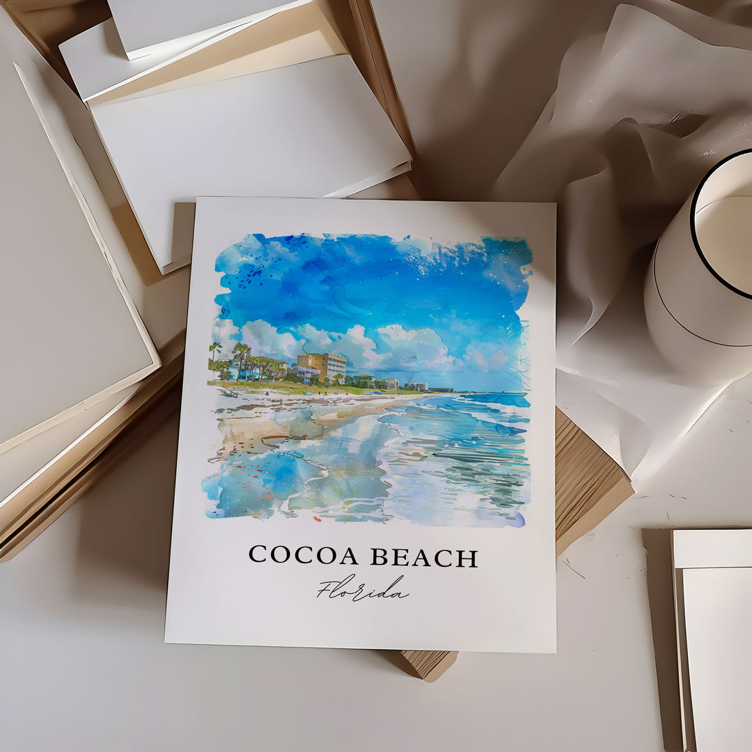 Cocoa Beach FL Wall Art, Cocoa Beach Print, Cocoa Beach Watercolor, Cocoa Beach Gift,