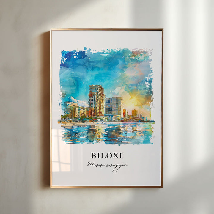 Biloxi Mississippi Art, Biloxi Print, Biloxi Beach Watercolor, Biloxi MS Gift, Travel Poster, Housewarming Gift