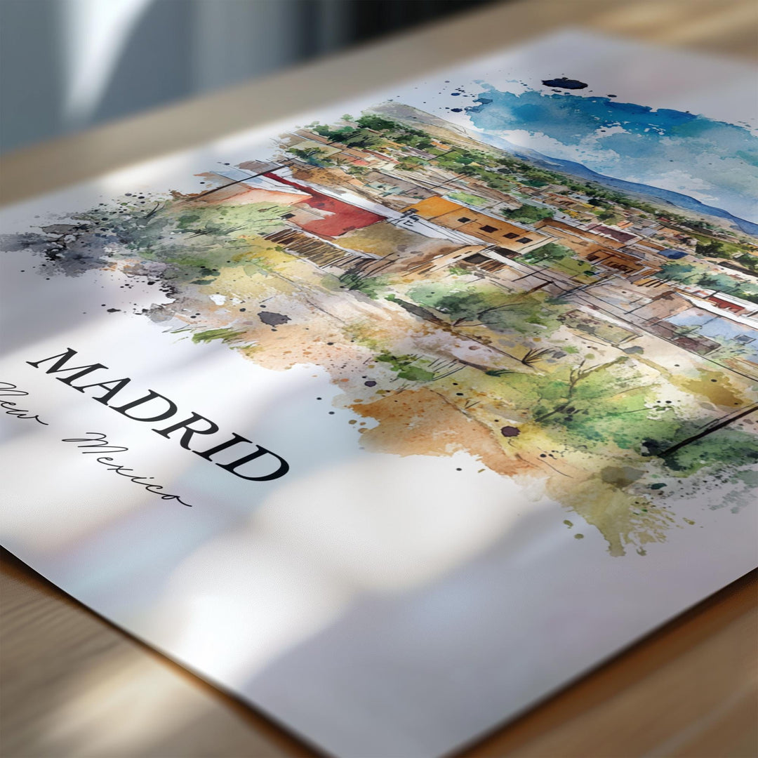 Madrid NM Wall Art, Santa Fe Print, New Mexico Watercolor Art, Madrid New Mexico Gift, Travel Print, Travel Poster, Housewarming Gift