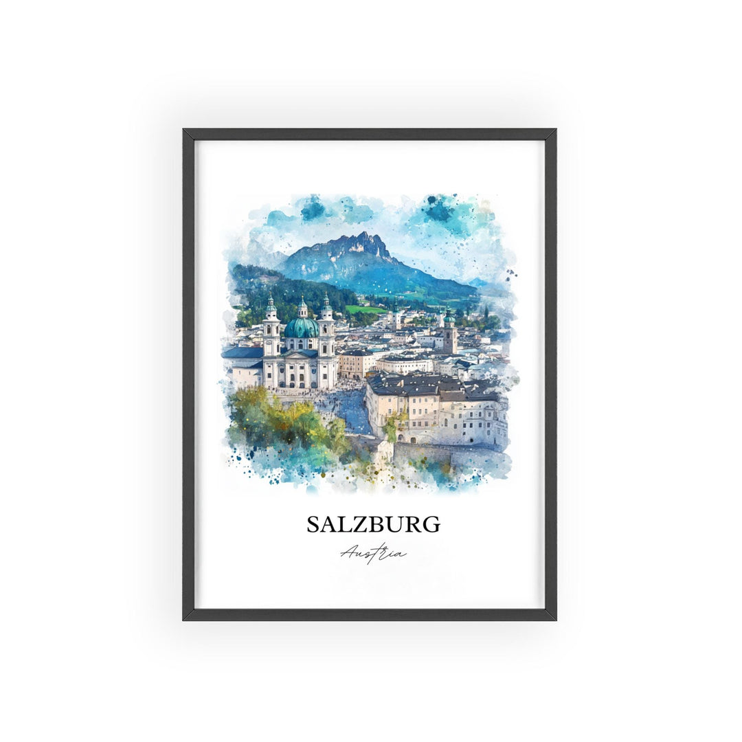 Salzburg Wall Art, Austria Print, Austria Watercolor Art, Salzburg Gift, Travel Print, Travel Poster, Housewarming Gift