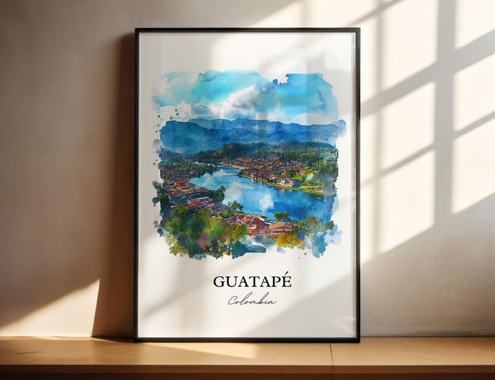 Guatapé Wall Art, Medellín Print, Colombia Watercolor Art, Guatapé Colombia Gift, Travel Print, Travel Poster, Housewarming Gift