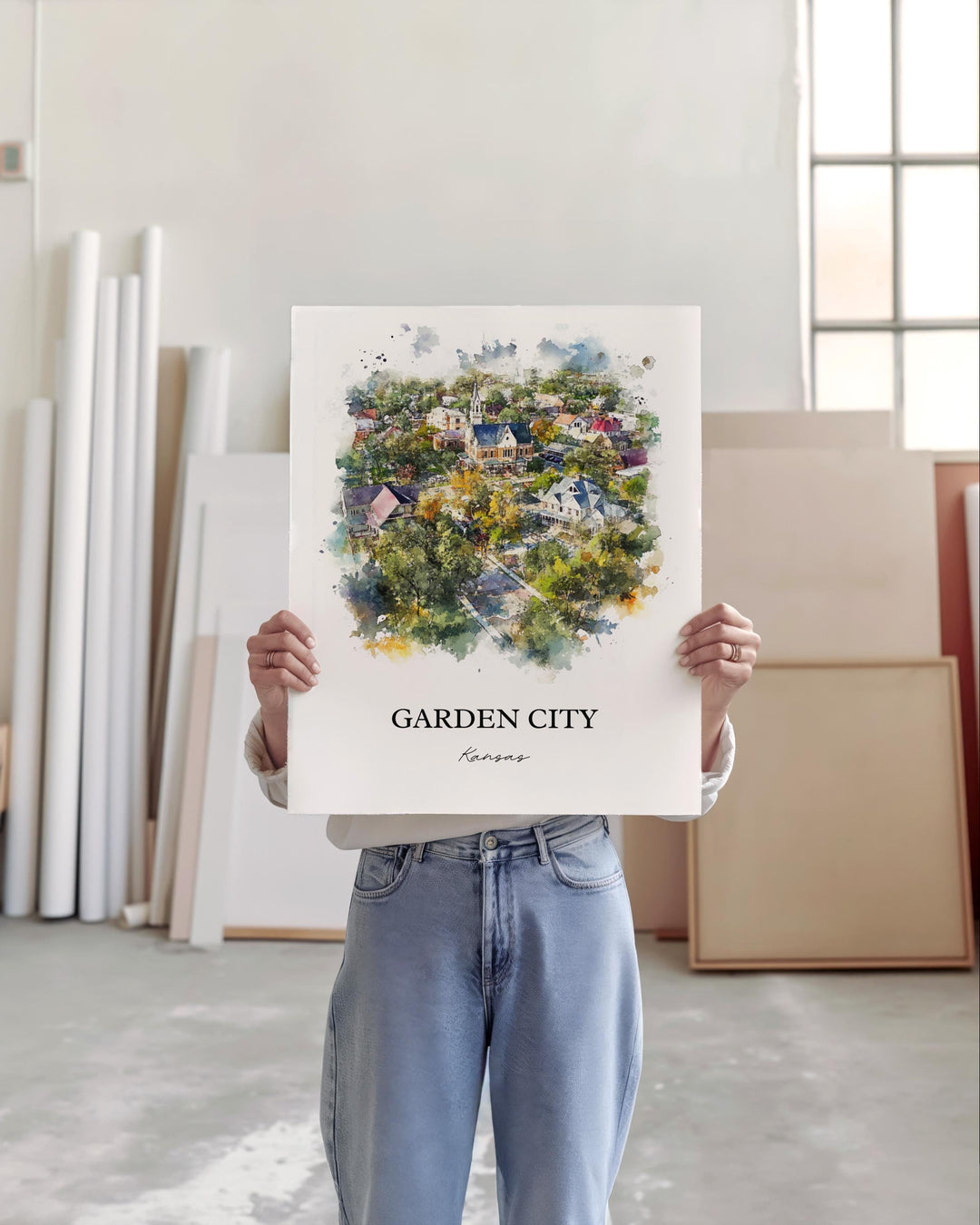 Garden City KS Wall Art, Finney County Print, Kansas Watercolor Art, Garden City Gift, Travel Print, Travel Poster, Housewarming Gift