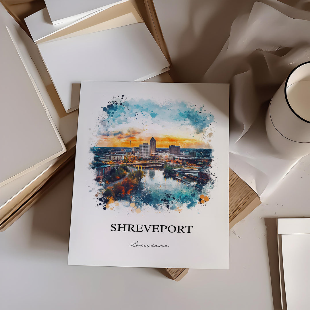 Shreveport and Bossier City, Louisiana – Watercolor Art Print