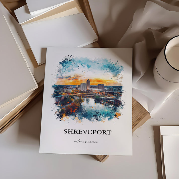Shreveport and Bossier City, Louisiana – Watercolor Art Print