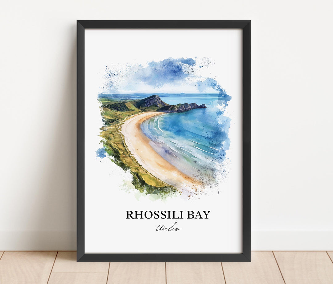 Rhossili Bay Wall Art, South Wales Print, Wales Watercolor Art, Rhossili Bay Gift, Travel Print, Travel Poster, Housewarming Gift