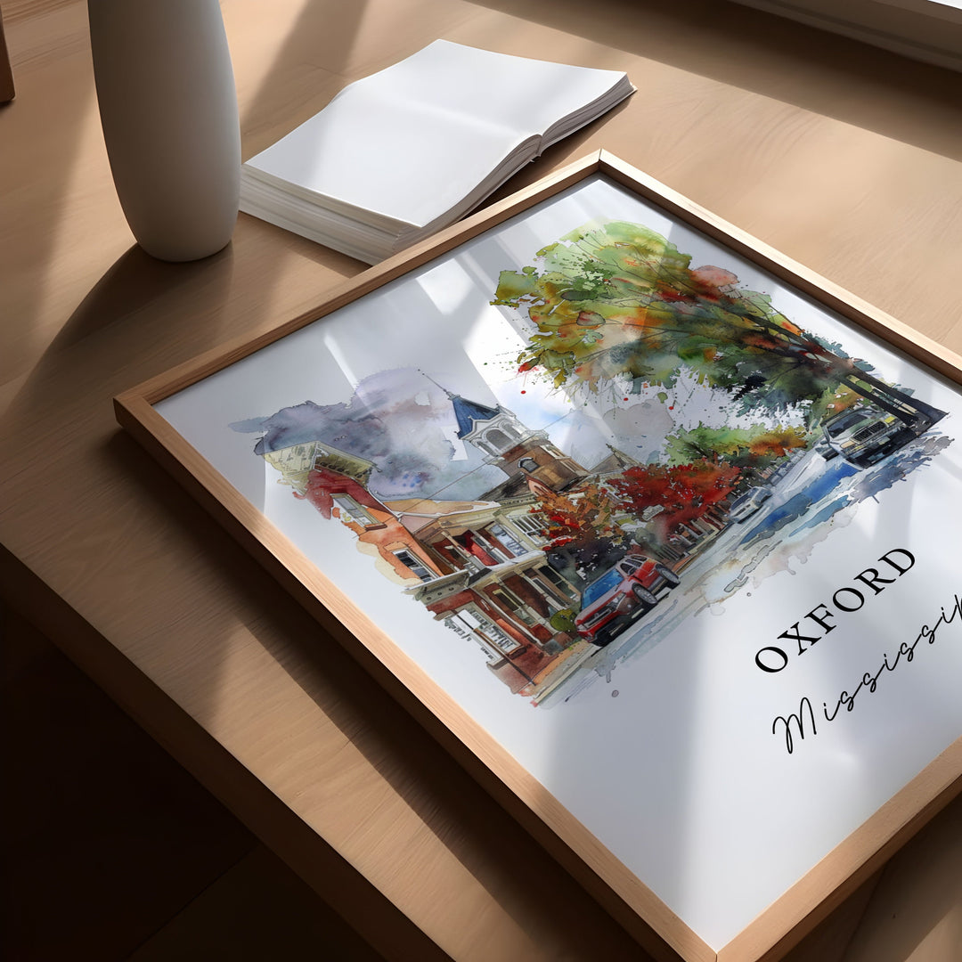 Oxford MS Wall Art, Oxford Mississippi Print, Mississippi Watercolor, Lafayette Cty MS Gift,