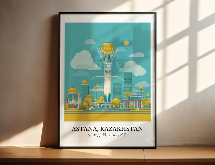Astana Art, Astana Retro Travel Art, Astana Home Decor, Kazakhstan Gift, Kazakhstan Travel Art, Travel Prints, Housewarming Gift