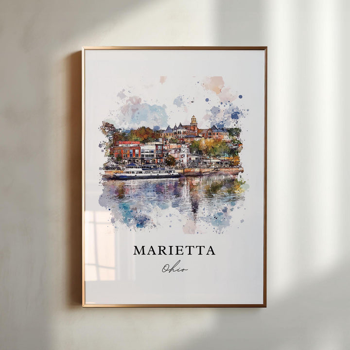 Marietta Ohio Art, Marietta OH Print, Marietta Ohio Watercolor Art, Ohio River Gift,