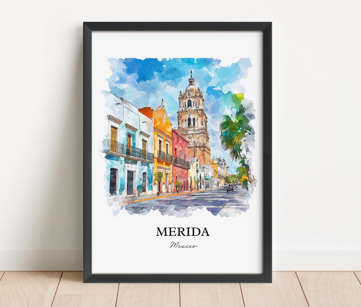 Merida Mexico Wall Art, Yucatán MX Print, Mexico Watercolor Art, Merida Gift, Travel Print, Travel Poster, Housewarming Gift