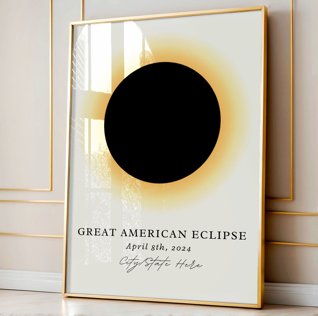 Custom Town Eclipse Art 2024, Eclipse Art Poster Print, Eclipse Souvenir Gift, Solar Eclipse Art, Great American Eclipse