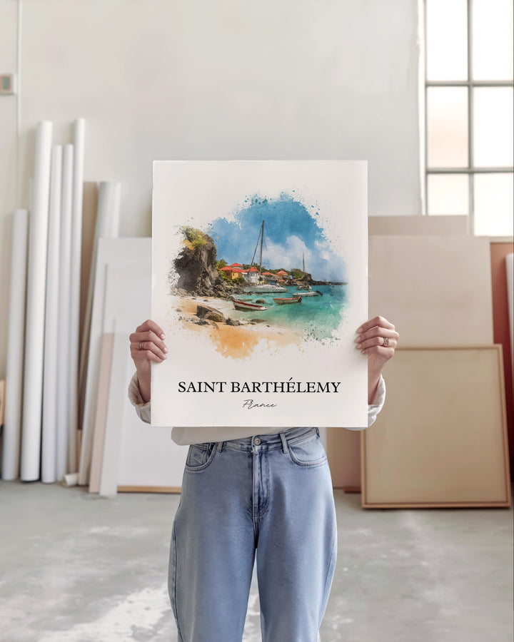 Saint Barthélemy Wall Art, St Barts Print, Caribbean Watercolor Art, St. Barts Gift, St Barts Travel Print, Travel Poster, Housewarming Gift