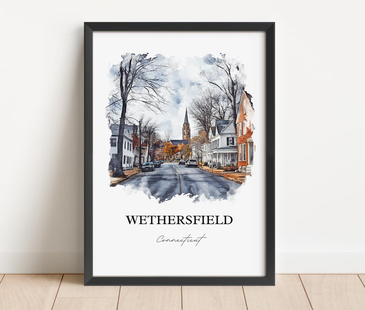 Wethersfield CT Wall Art, Hartford Print, Connecticut Watercolor Art, Wethersfield Gift, Travel Print, Travel Poster, Housewarming Gift