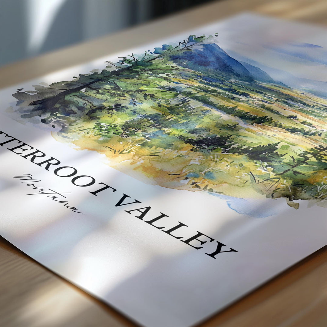 Bitterroot Valley Wall Art, Darby MT Print, Montana Watercolor Art, Bitterroot Valley Gift, Travel Print, Travel Poster, Housewarming Gift