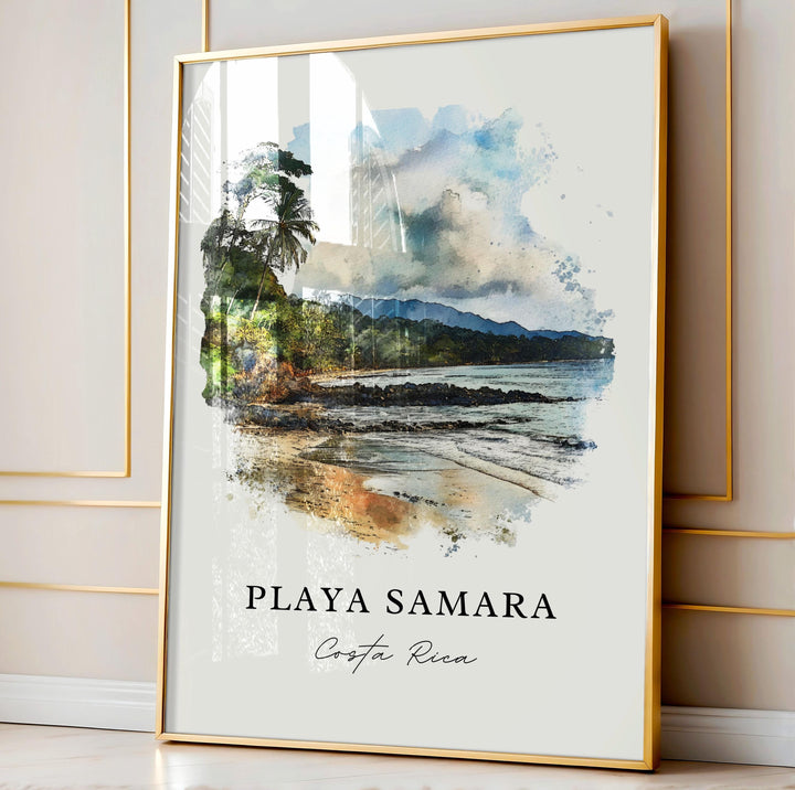 Playa Samara Wall Art, Guanacaste Print, Costa Rica Watercolor Art, Samara Beach CR Gift, Travel Poster, Housewarming Gift