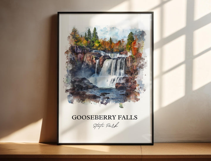 Gooseberry Falls Wall Art, Two Harbors MN Print, Minnesota Watercolor, Gooseberry Falls Gift, Travel Print, Travel Poster, Housewarming Gift