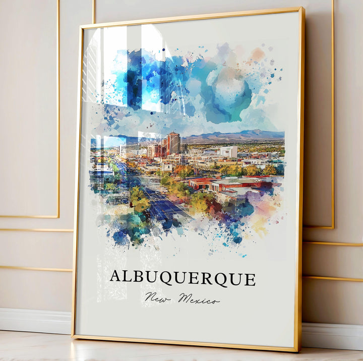 Albuquerque Wall Art, Albuquerque NM Print, Albuquerque Watercolor Art, Albuquerque Gift, Travel Print, Travel Poster, Housewarming Gift