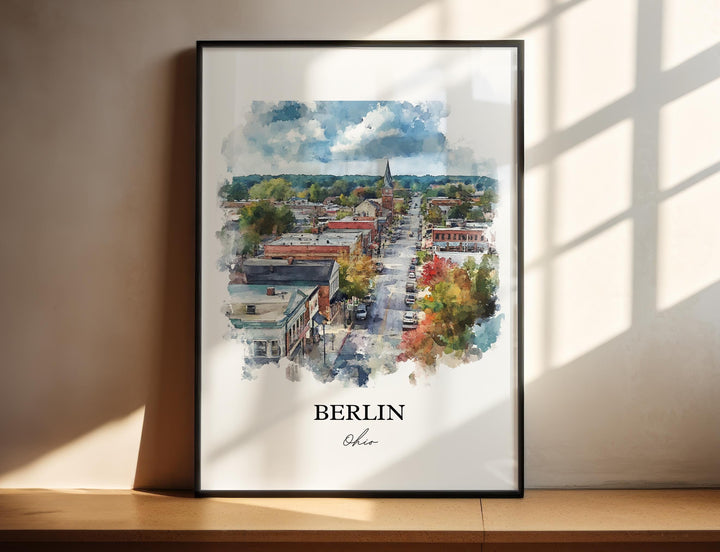 Berlin Ohio Wall Art, Holmes County OH Print, Ohio Watercolor Art, Berlin Ohio Gift, Travel Print, Travel Poster, Housewarming Gift