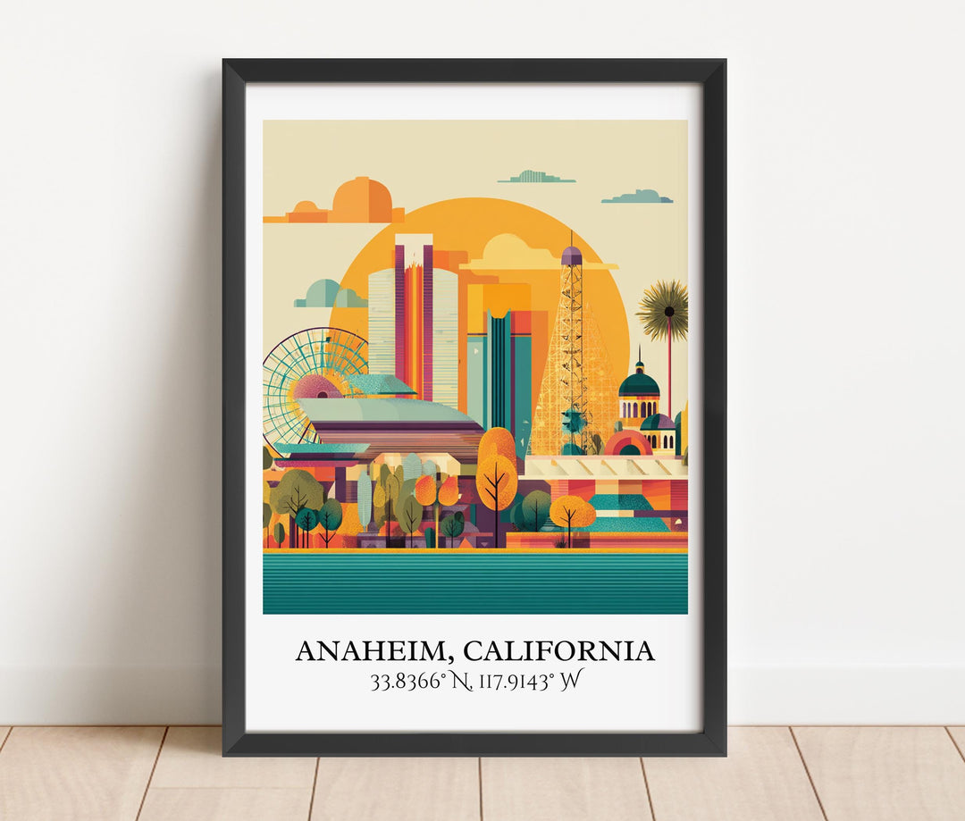 Anaheim CA Art, Anaheim Retro Travel Art, Anaheim Home Decor, Anaheim California Gift, Cali Travel Art, Travel Prints, Housewarming Gift