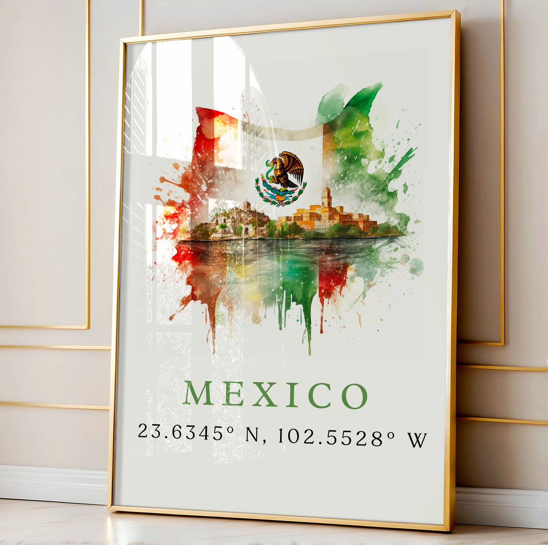 Mexico wall art - Mexico poster print with coordinates, MX Art - Framed and Unframed Options - Wedding gift, Birthday present, Custom Text