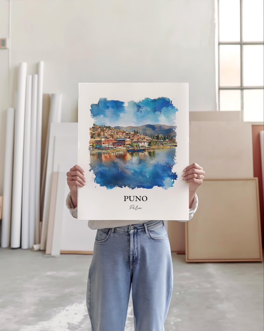 Puno Peru Wall Art, Lake Titicaca Print, Peru Watercolor Art, Puno Peru Gift, Travel Print, Travel Poster, Housewarming Gift