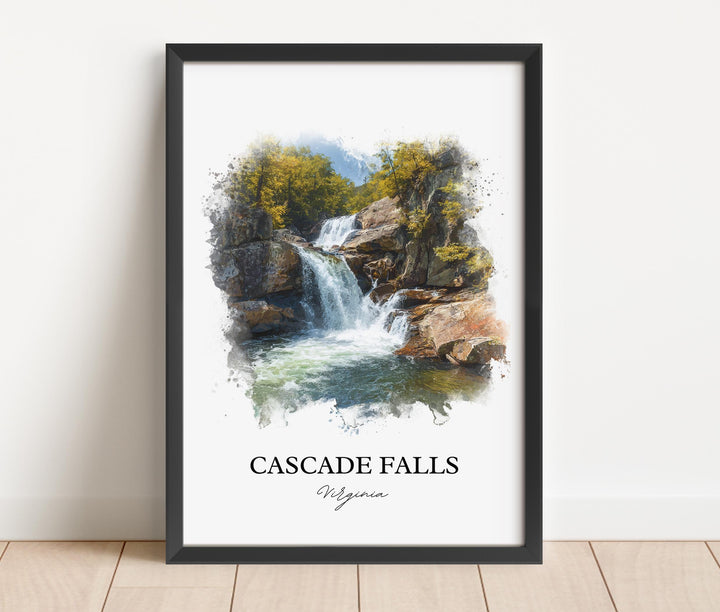 Cascade Falls Wall Art, Cascade Falls Print, Virginia Watercolor Art, Cascade Falls VA Gift, Travel Print, Travel Poster, Housewarming Gift
