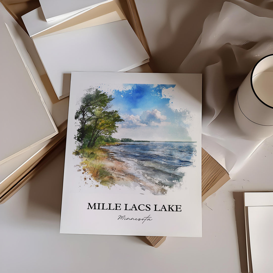 Mille Lacs Lake Wall Art, Onamia Print, Minnesota Watercolor Art, Mille Lacs Lake Gift, Travel Print, Travel Poster, Housewarming Gift