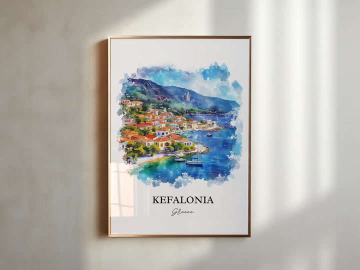 Kefalonia Wall Art, Argostolion Print, Greece Watercolor Art, Kefalonia Greece Gift, Travel Print, Travel Poster, Housewarming Gift