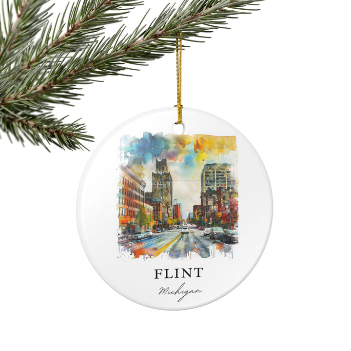 Flint Michigan Ornament: Unique Flint Michigan Souvenir, Michigan Xmas Decor, and Authentic Flint MI Gift