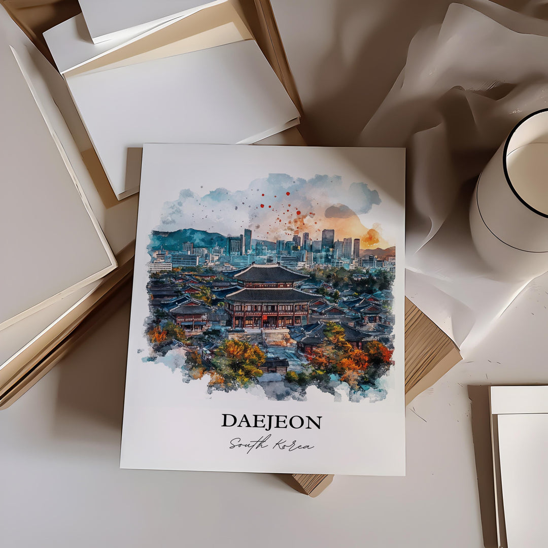 Daejeon Wall Art, Sobaek Mountains Print, South Korea Watercolor Art, Daejeon Gift, Travel Print, Travel Poster, Housewarming Gift