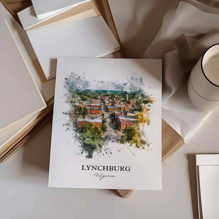 Lynchburg, Virginia, USA – Watercolor Art Print Blue Ridge Mountains