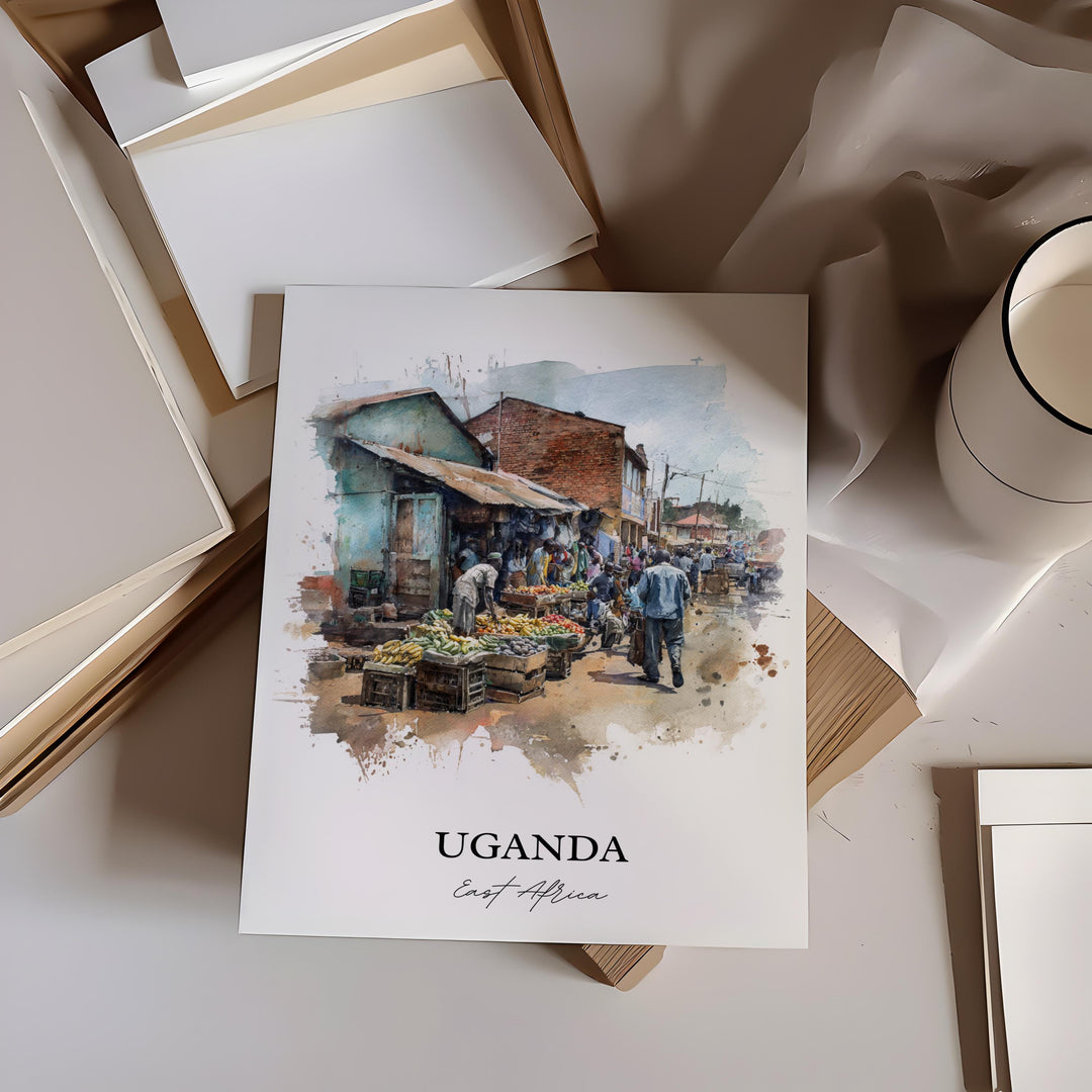 Uganda Wall Art, Uganda Print, Uganda Watercolor Art, Uganda Africa Gift, Travel Print, Travel Poster, Housewarming Gift