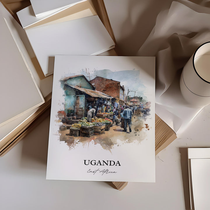 Uganda Wall Art, Uganda Print, Uganda Watercolor Art, Uganda Africa Gift, Travel Print, Travel Poster, Housewarming Gift