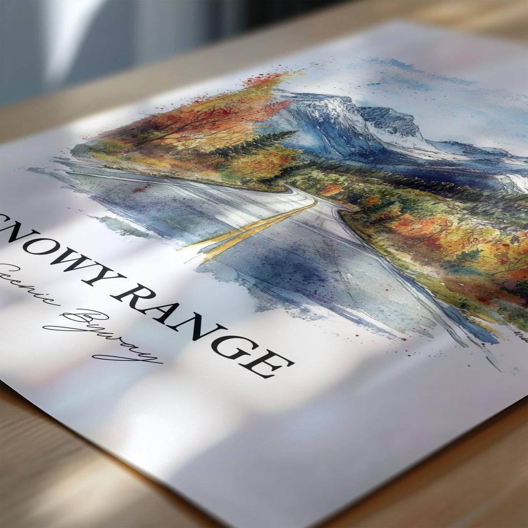 Snowy Range Scenic Byway Wall Art, Laramie Print, Wyoming Watercolor Art, Snowy Range Gift, Travel Print, Travel Poster, Housewarming Gift