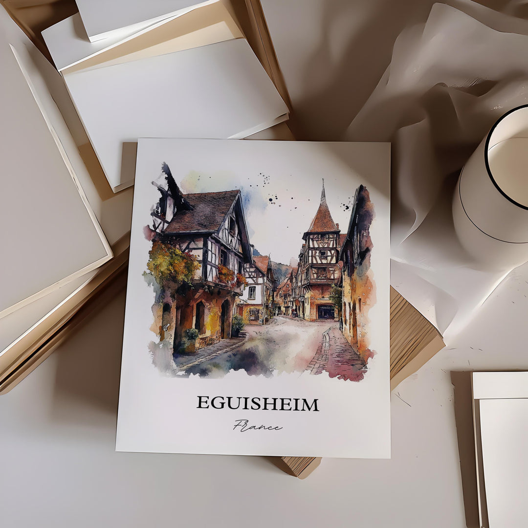 Eguisheim Wall Art, Alsace Region Print, France Watercolor Art, Eguisheim France Gift, Travel Print, Travel Poster, Housewarming Gift