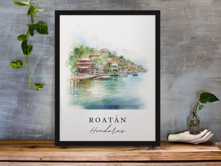 Roatán traditional travel art - Honduras, Roatán poster, Wedding gift, Birthday present, Custom Text, Personalized Gift