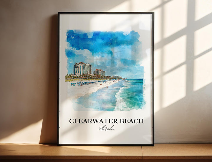 Clearwater Beach Wall Art, Clearwater FL Print, Florida Watercolor, Clearwater Beach Gift, Travel Print, Travel Poster, Housewarming Gift