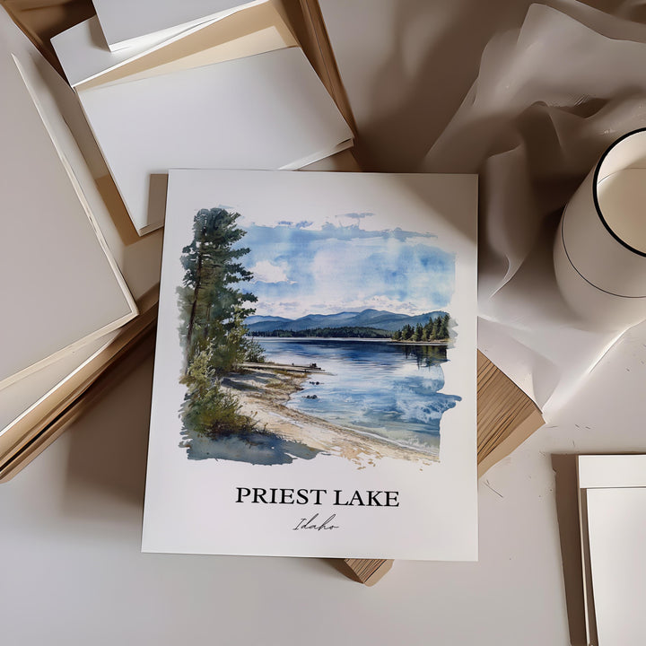 Priest Lake Wall Art, Nordman ID Print, Priest Lake Watercolor Art, Priest Lake Gift, Travel Print, Travel Poster, Housewarming Gift