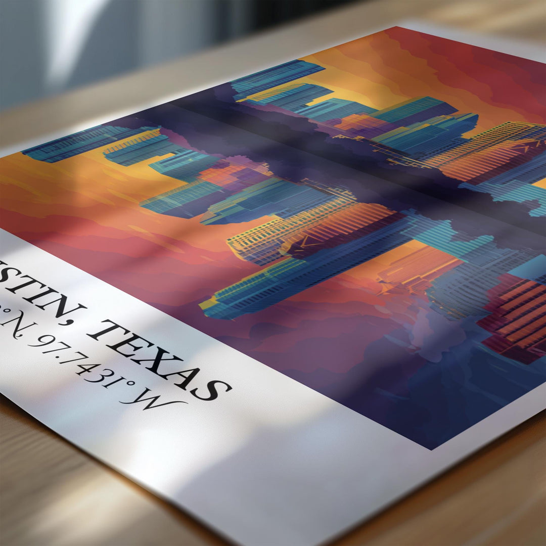 Austin Texas Art, Austin Retro Travel Art, Austin Texas Home Decor, Austin Texas Gift, Texas Travel Art, Travel Prints, Housewarming Gift