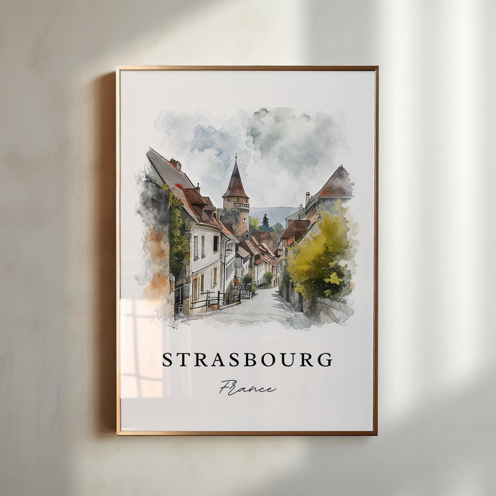 Strasbourg traditional travel art - France, Strasbourg print, Wedding gift, Birthday present, Custom Text, Perfect Gift