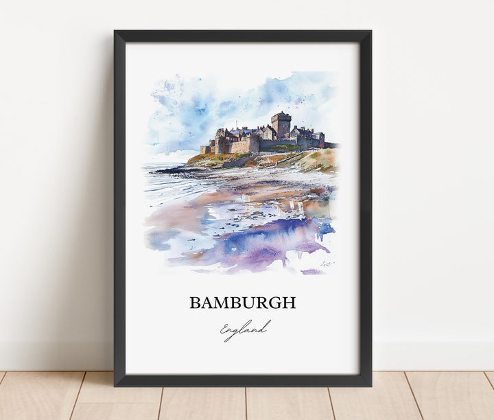 Bamburgh UK Wall Art, Northumberland Print, England Watercolor Art, Bamburgh England Gift, Travel Print, Travel Poster, Housewarming Gift