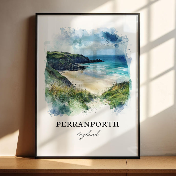 Perranporth Wall Art, Cornwall England Print, Perranporth Watercolor Art, Perranporth Gift, Travel Print, Travel Poster, Housewarming Gift