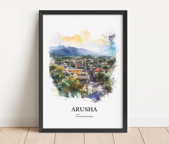 Arusha Tanzania Wall Art, Mt. Meru Print, Tanzania Watercolor Art, Arusha Tanzania Gift, Travel Print, Travel Poster, Housewarming Gift