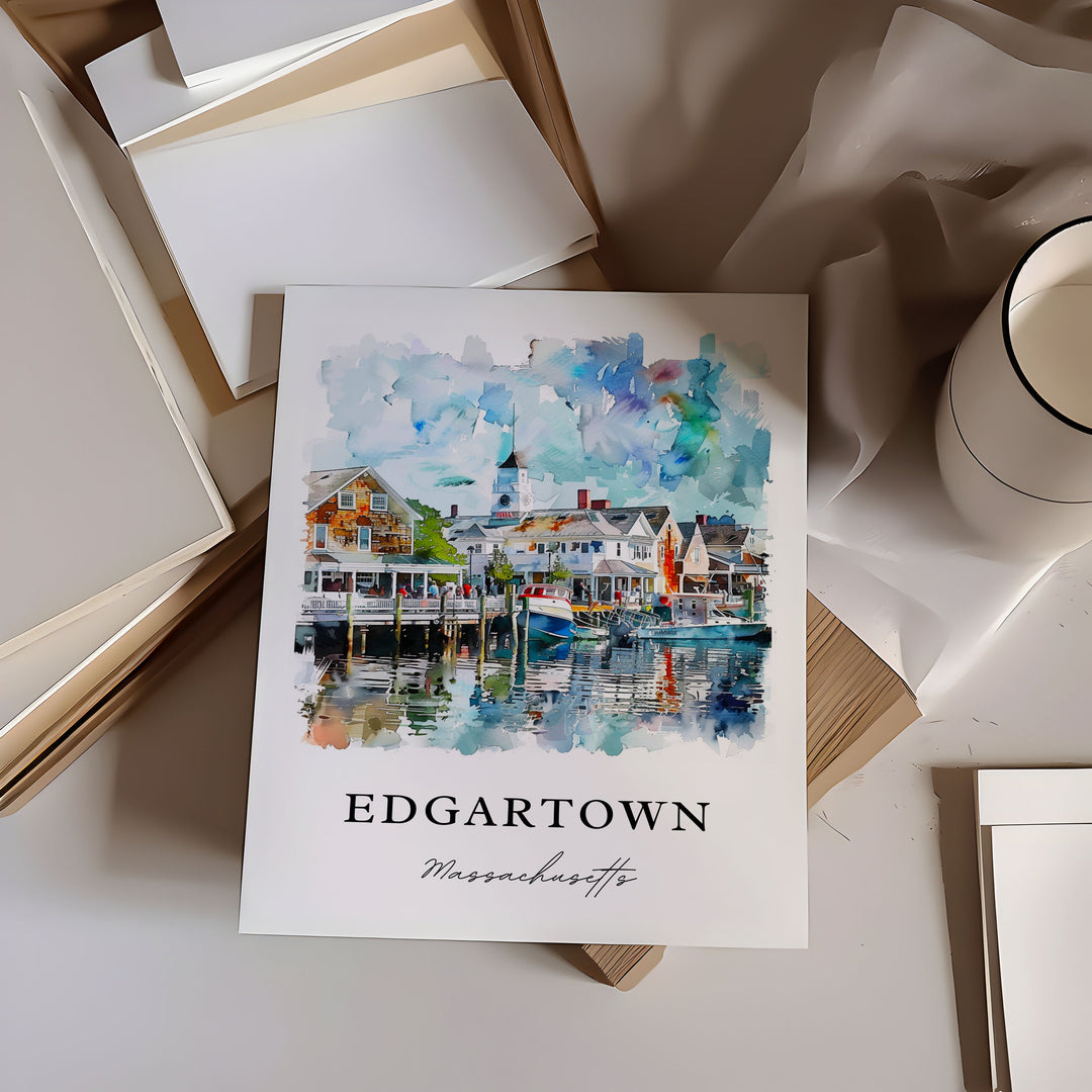 Edgartown MA Wall Art, Martha's Vineyard Print, Edgartown Watercolor, Edgartown Mass. Gift,
