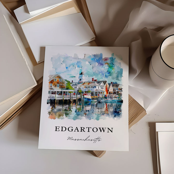 Edgartown MA Wall Art, Martha's Vineyard Print, Edgartown Watercolor, Edgartown Mass. Gift,
