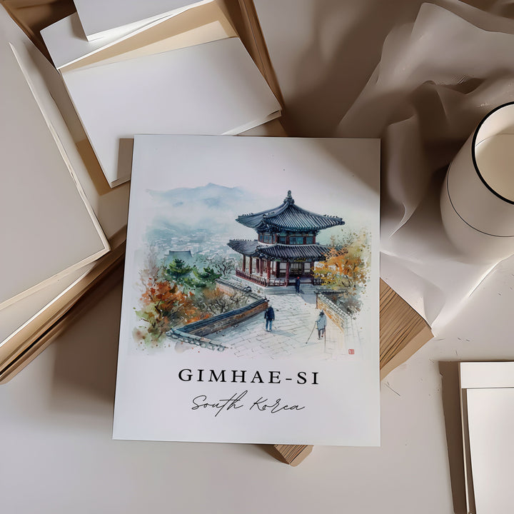 Gimhae-Si traditional travel art - South Korea, Gimhae-Si print, Wedding gift, Birthday present, Custom Text, Perfect Gift