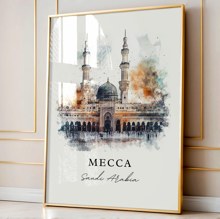 Mecca Wall Art, Mecca Print, Mecca Watercolor Art, Saudi Arabia Gift, Mecca