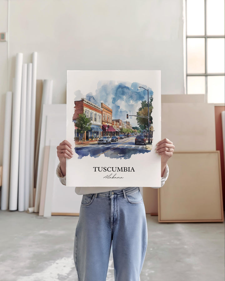 Tuscumbia AL Wall Art, Colbert County AL Print, Alabama Watercolor Art, Tuscumbia Gift, Travel Print, Travel Poster, Housewarming Gift
