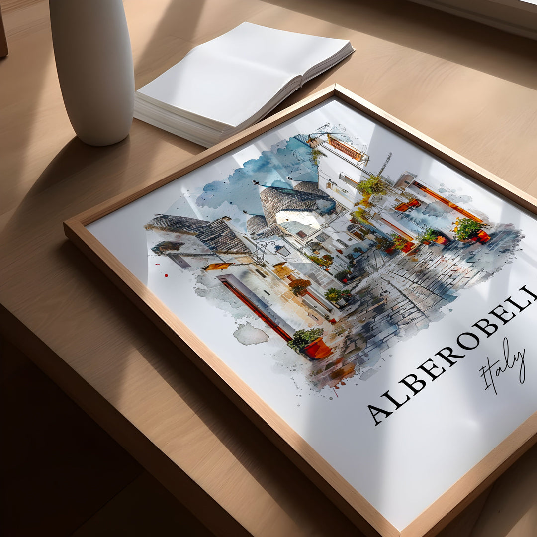 Alberobello Italy Wall Art, Alberobello Italy Print, Alberobello Watercolor, Bari, Apulia Gift, Travel Poster, Housewarming Gift