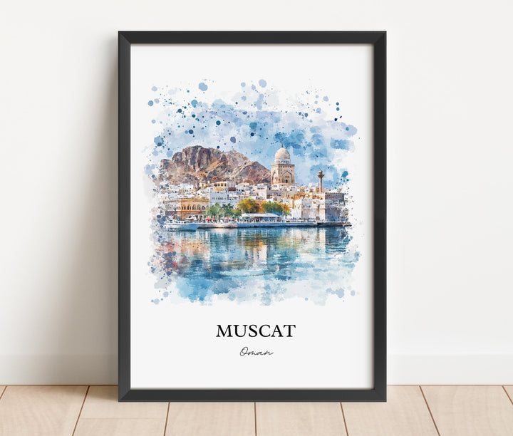 Muscat Oman Wall Art, Muscat Print, Oman Watercolor Art, Muscat Oman Gift, Travel Print, Travel Poster, Housewarming Gift